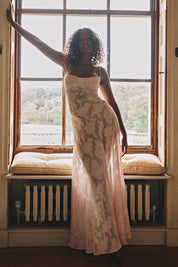 Blush of Elegance Lace Maxi Dress