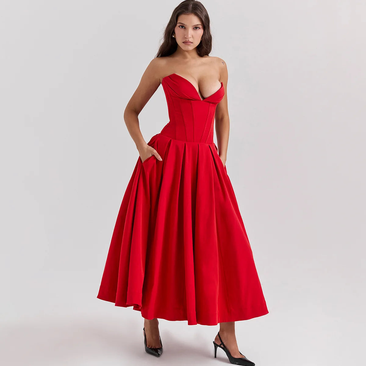 Adriana Midi A Line Strapless Corset Dress Fleur de Vendetta