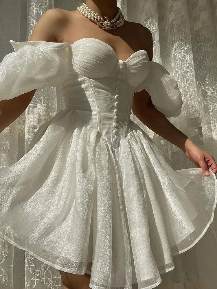 Enchanted Whispers Puff Sleeve Corset Mini Dress