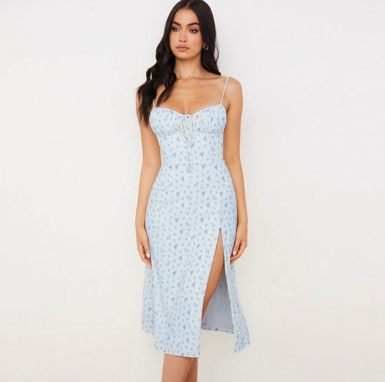 Flower Fields Slip Floral Split Midi Dress