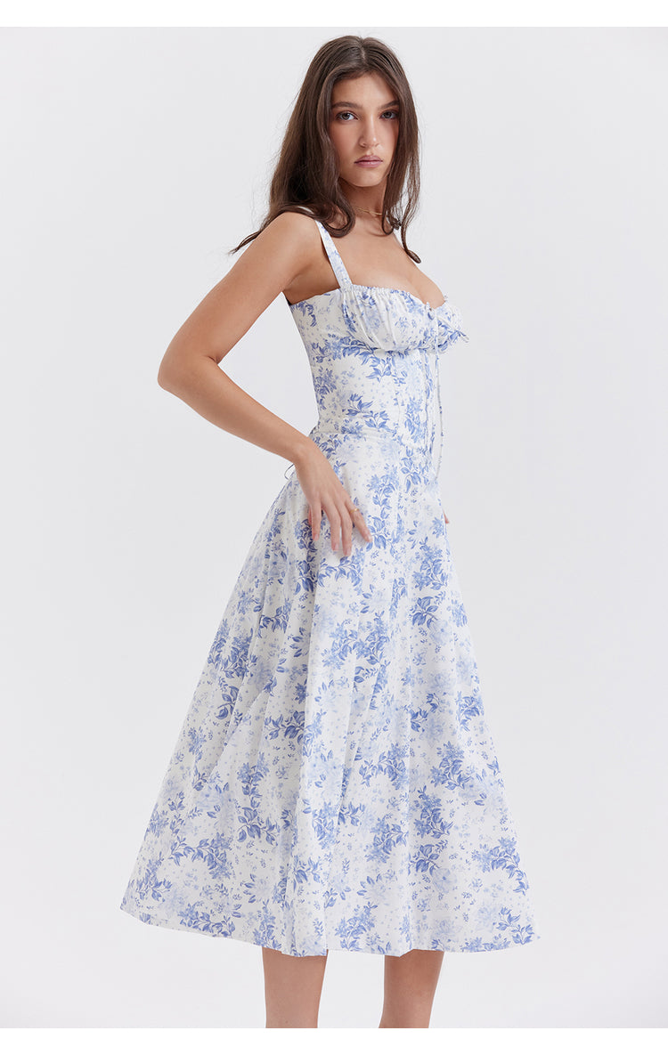 Summer in France Milkmaid Midi Dress