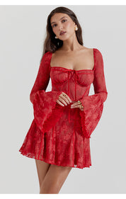 Lace Serenade Flare Sleeve Mini Dress