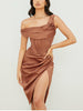 Load image into Gallery viewer, Draped Diva One-Shoulder Corset Bodycon Midi Dress