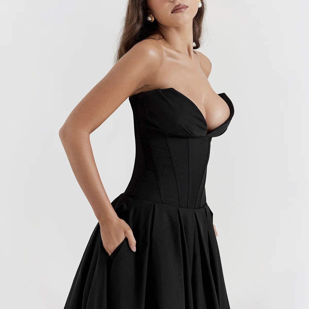 Adriana Midi A-Line Strapless Corset Dress