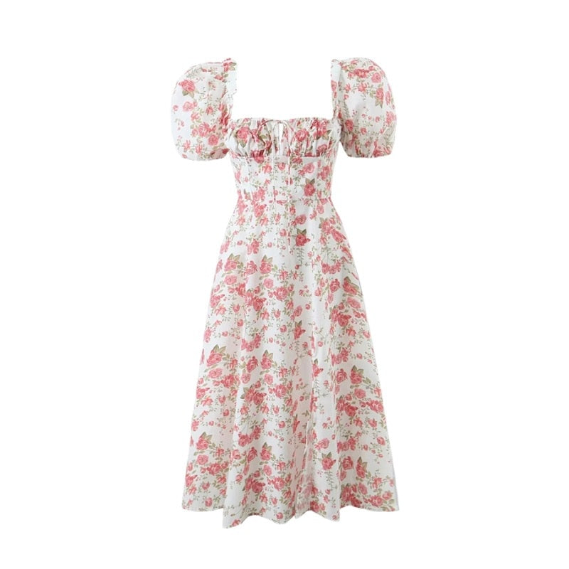 Hot Milkmaid Floral Split Midi Dress