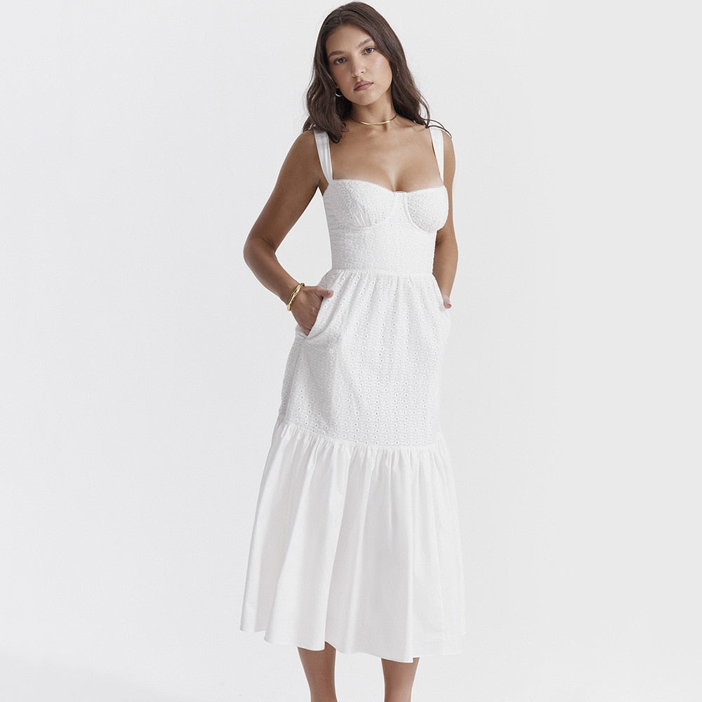 Belle White Midi Dress