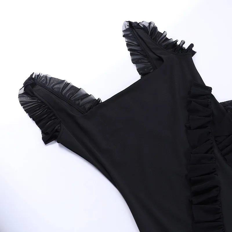 Ruffled Elegance Bodycon Ruched Maxi Dress – Fleur de Vendetta