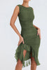 Mermaid Whispers Ruffled Ruched Hem Midi Dress
