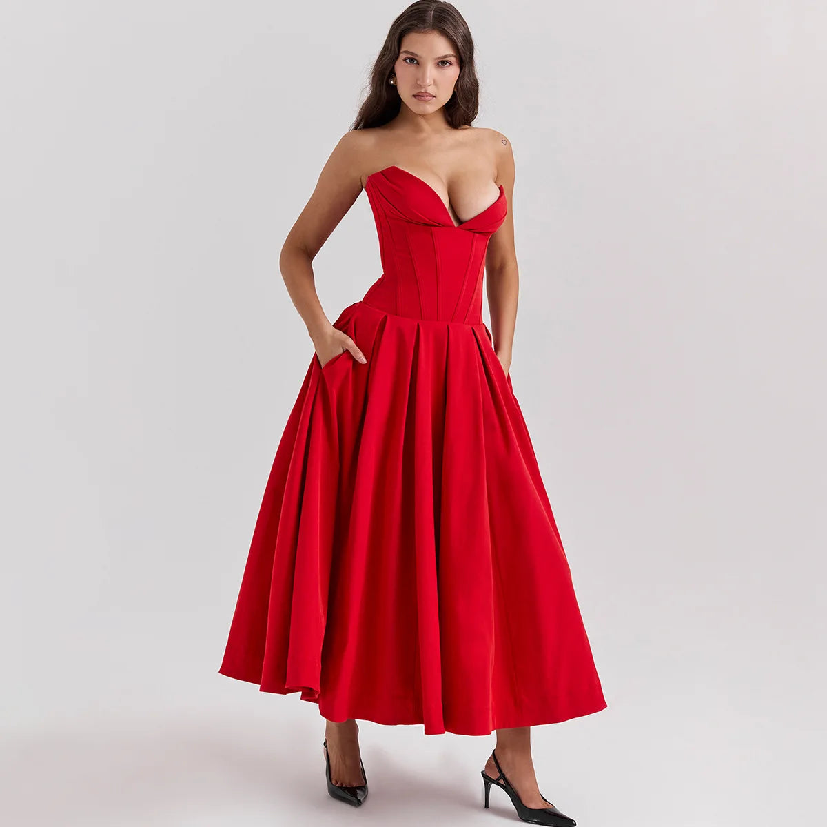 Ruffled Elegance Bodycon Ruched Maxi Dress – Fleur de Vendetta