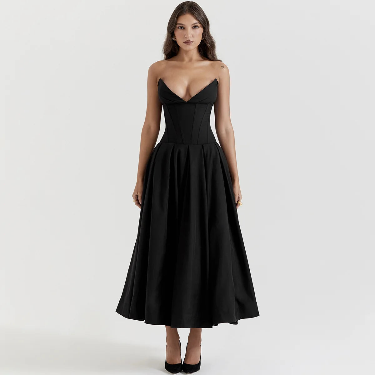 Adriana Midi A-Line Strapless Corset Dress