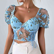 Butterfly Whispers Embroidery Mesh Corset Top