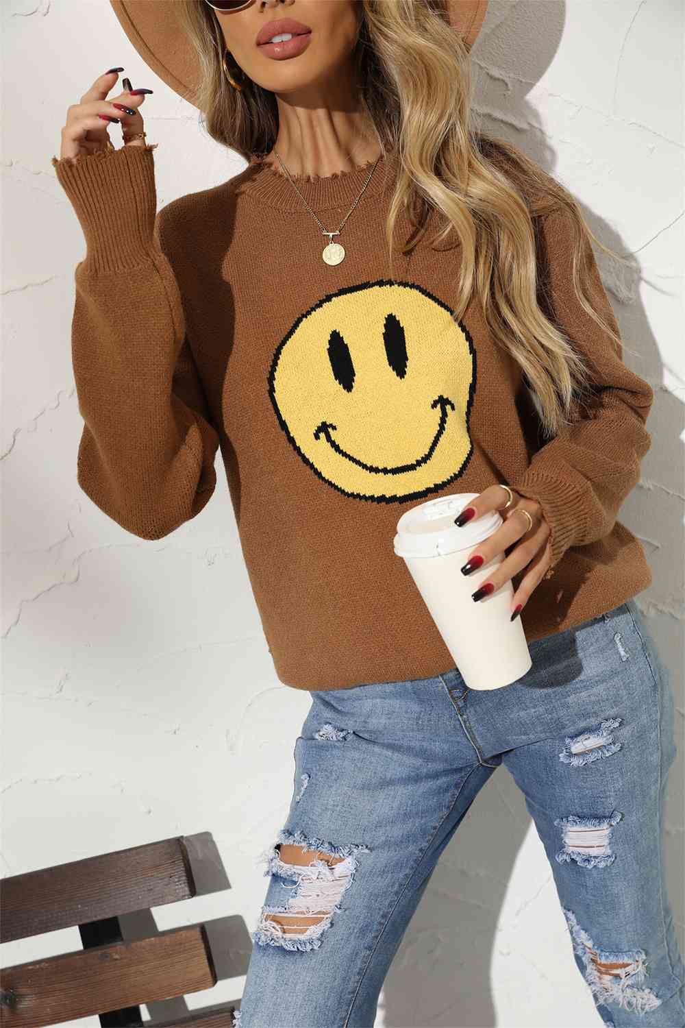 Sunny Vibes Smiley Face Graphic Sweater