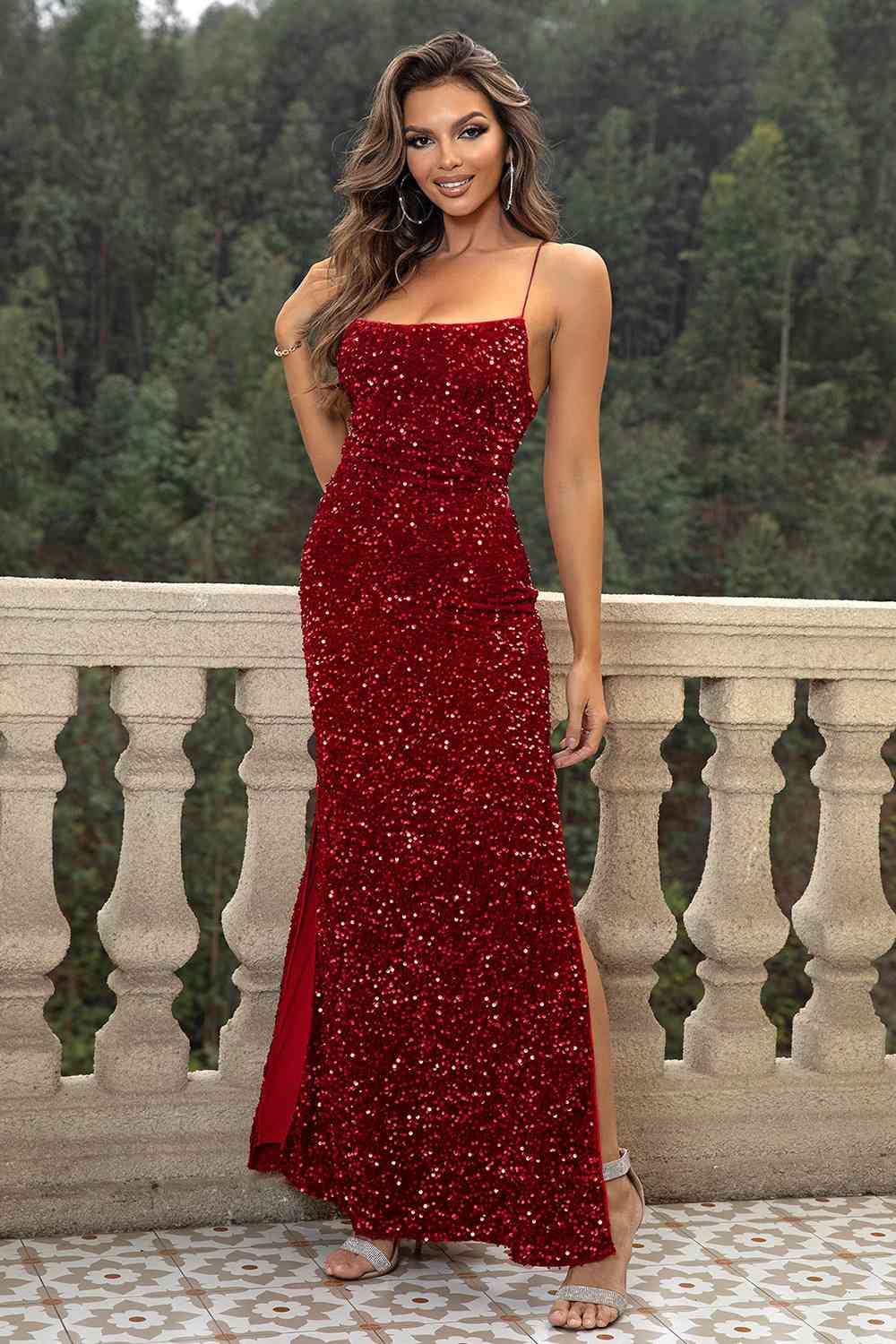 Starry Twilight Maxi Slit Glitter Dress