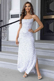 Starry Twilight Maxi Slit Glitter Dress