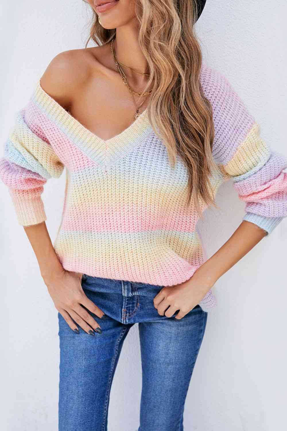 Pastel Dreamland Multi Colored Rib-Knit Sweater