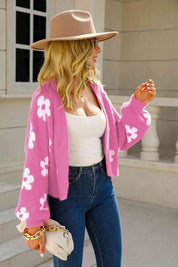 Cozy Blooms Floral Print Fuzzy Cardigan