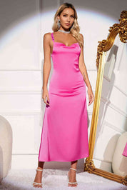 Hot Pink Serenade Backless Satin Maxi Dress