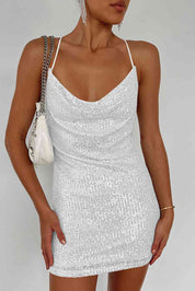 Sequin Starlight Cowl Neck Mini Dress