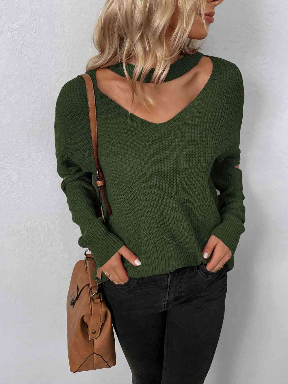 Sleek Seduction Cut-Out Sweater with Zip-Up Detail and Choker