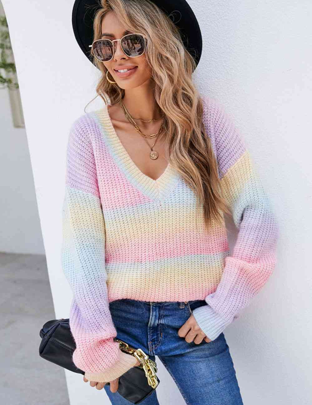 Pastel Dreamland Multi Colored Rib-Knit Sweater