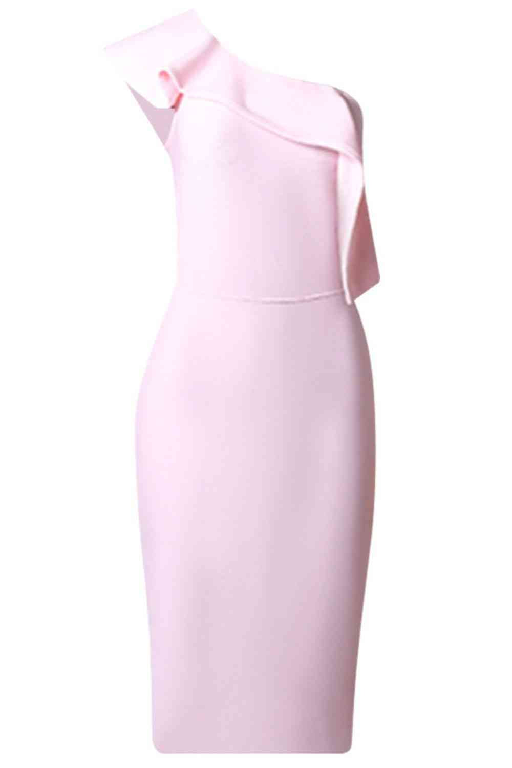 Pretty in Pink One-Shoulder Midi Bodycon Dress