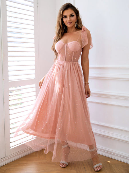 Twilight Elegance Rhinestone Tulle Maxi Dress