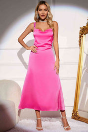 Hot Pink Serenade Backless Satin Maxi Dress