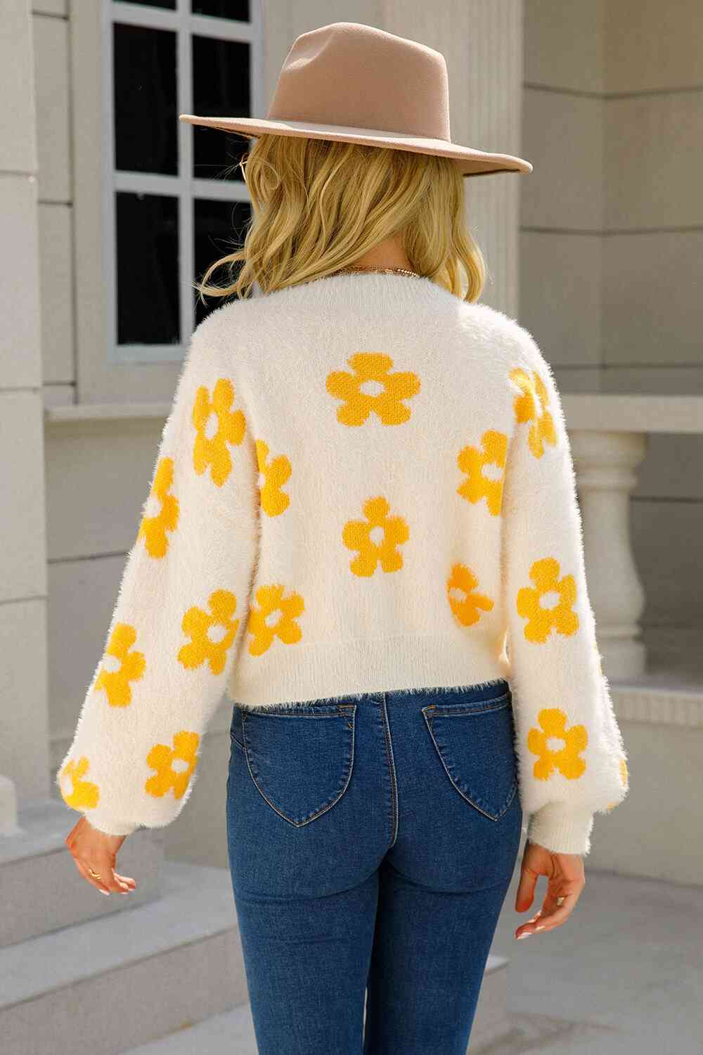 Cozy Blooms Floral Print Fuzzy Cardigan