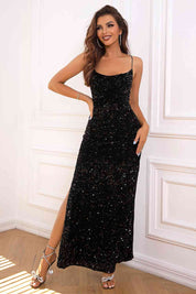 Starry Twilight Maxi Slit Glitter Dress