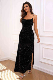 Starry Twilight Maxi Slit Glitter Dress