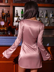 Satin Sonata Long Sleeve Night Mini Dress