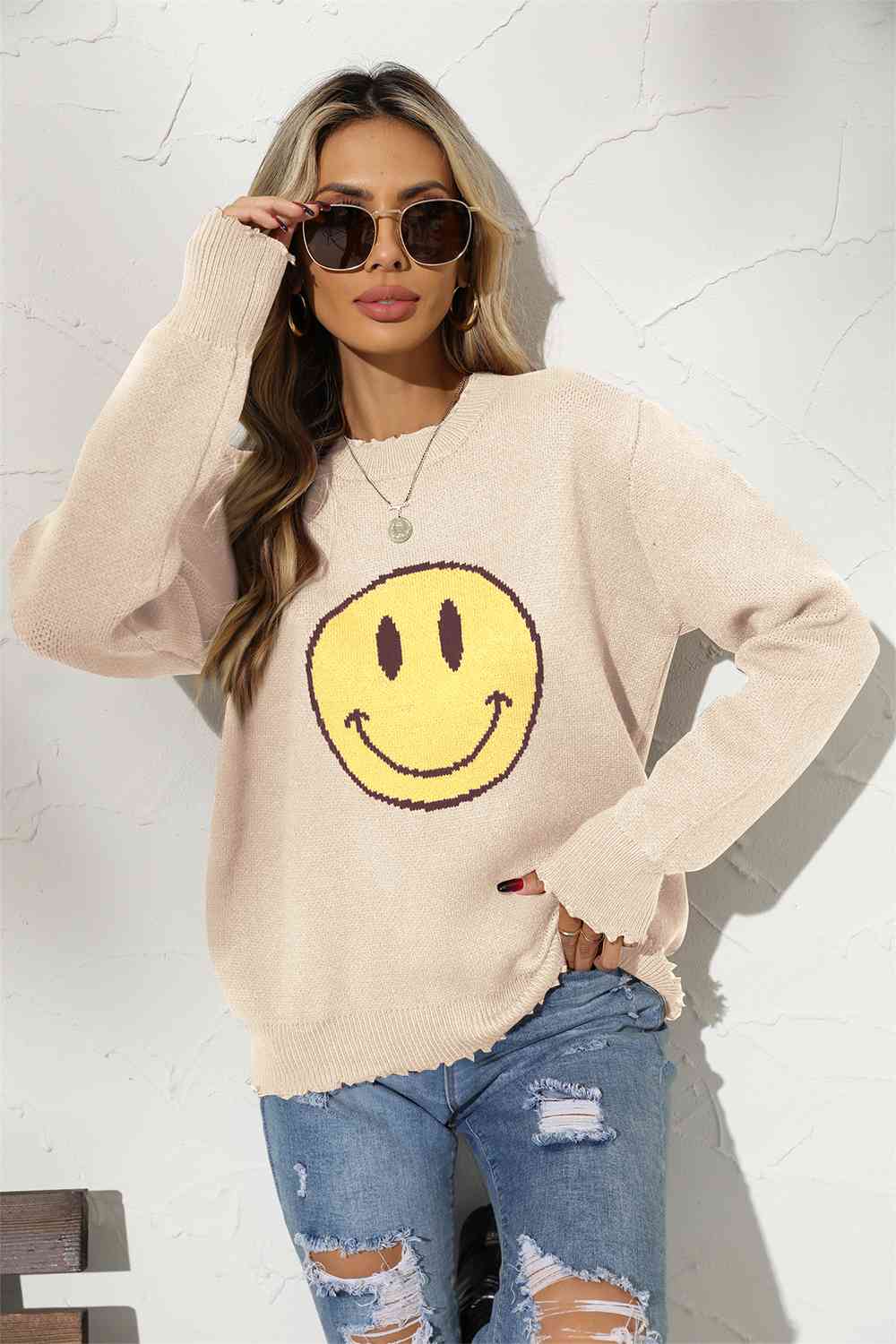 Sunny Vibes Smiley Face Graphic Sweater
