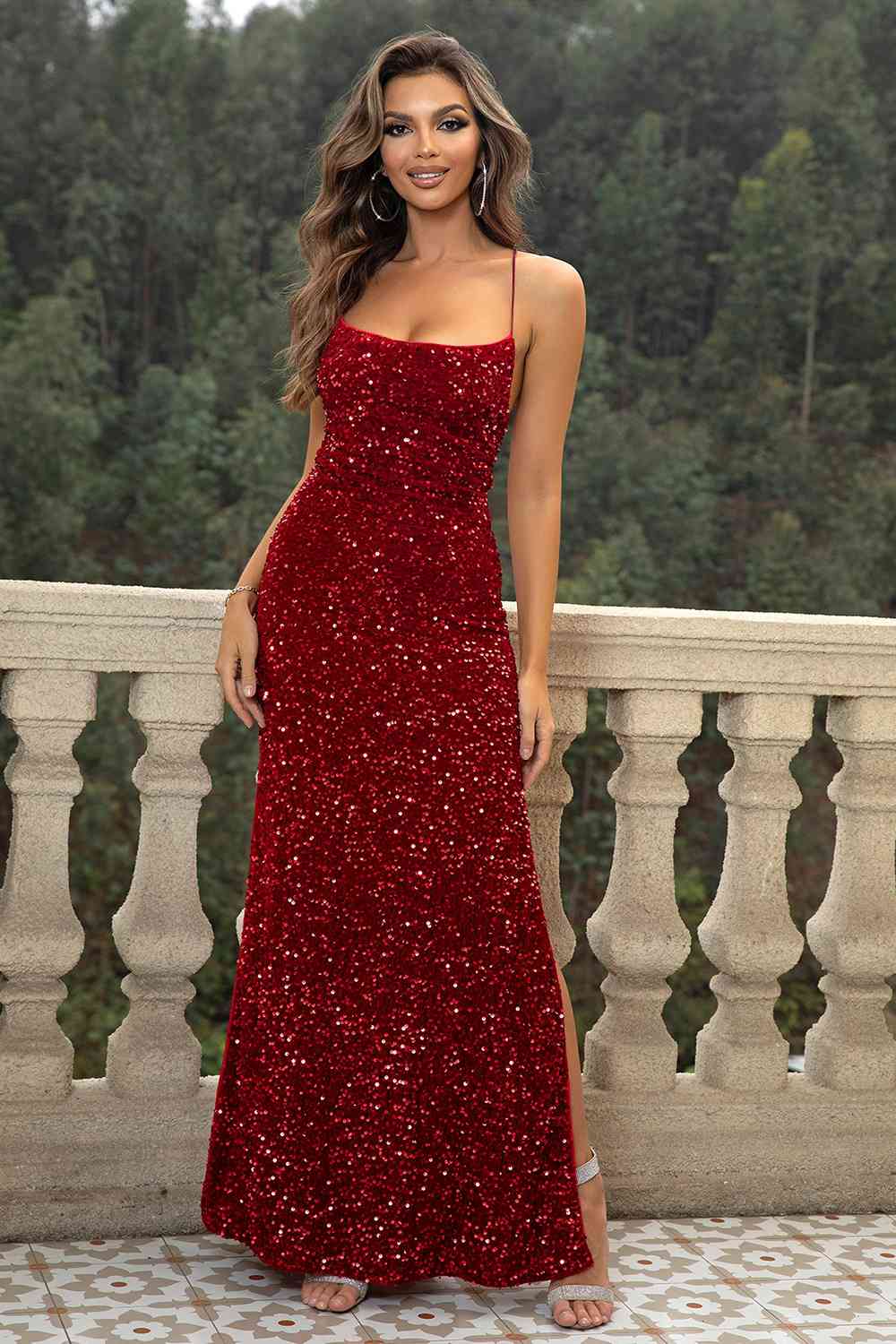 Starry Twilight Maxi Slit Glitter Dress