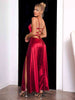 Crimson Elegance Satin Maxi Dress