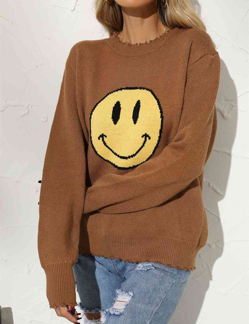 Sunny Vibes Smiley Face Graphic Sweater